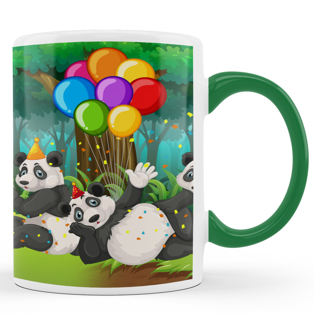 Printed Ceramic Coffee Mug | Panda | Panda Celebrating Birthday | 325 Ml.